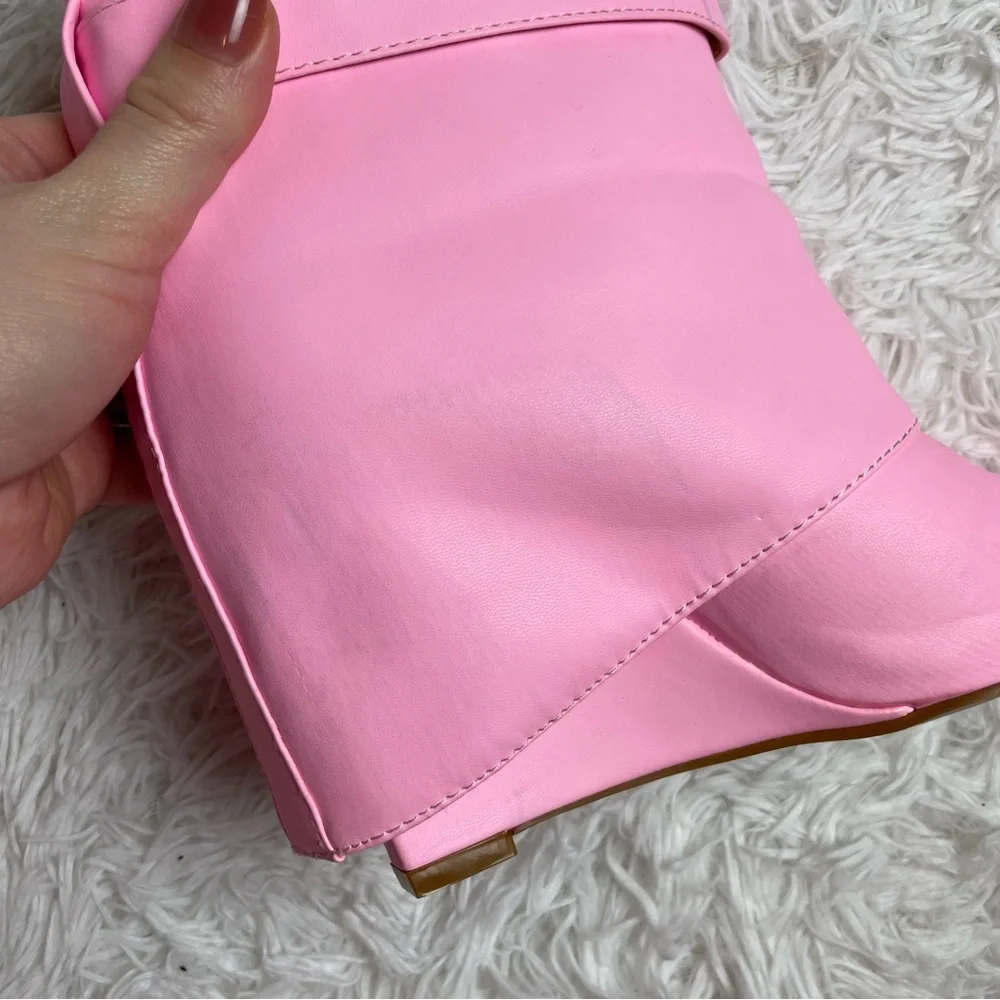 Azalea Wang Pink Foldover Ankle Boots Marley Faux Leather Dolls Kill - Picture 10 of 15